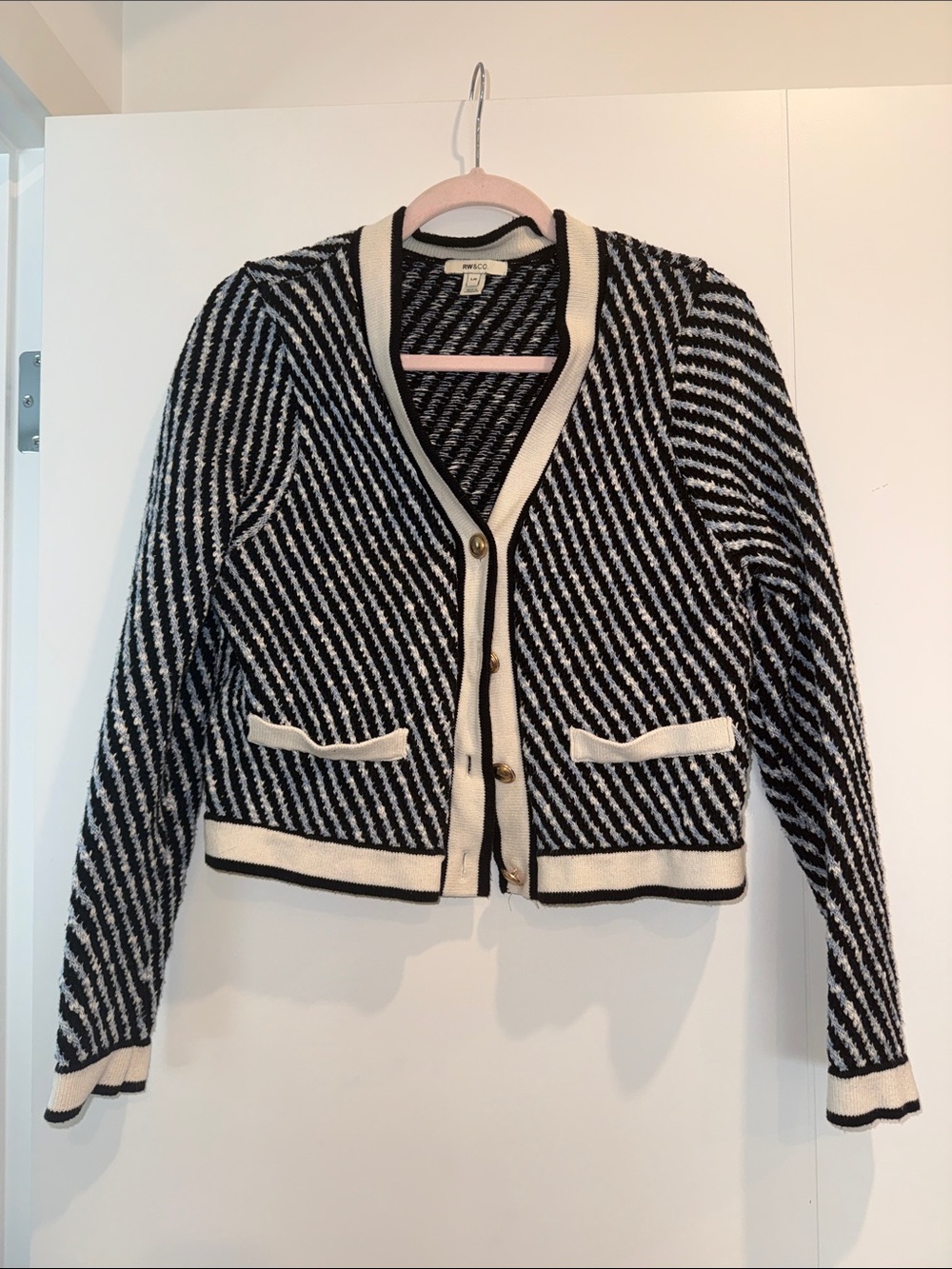 RW&CO. Black and Blue Striped Knit Cardigan
